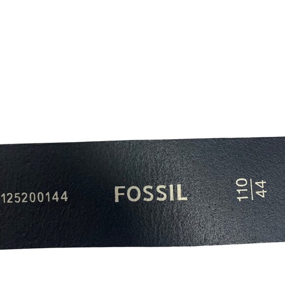 Fossil Mens Black Genuine Leather Belt Size 44 Silver Tone Buckle - Picture 6 of 12